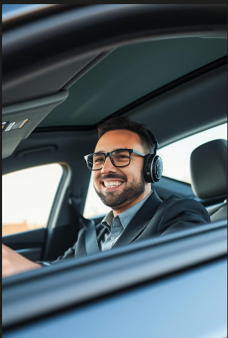 Person smiling in car